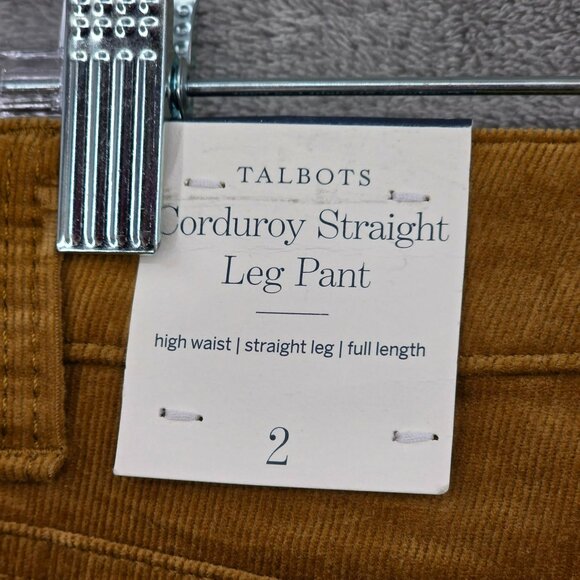 Talbots Corduroy Pants 2 Camel Brown High Waist Straight Leg Cotton Stretch New - Picture 8 of 11